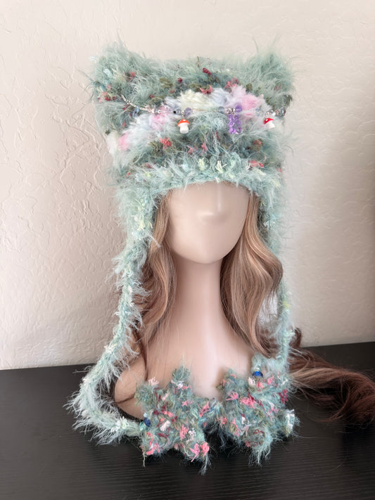 Moss Agate cat ear beanie