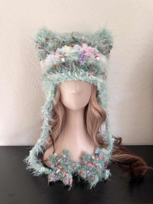 Moss Agate cat ear beanie